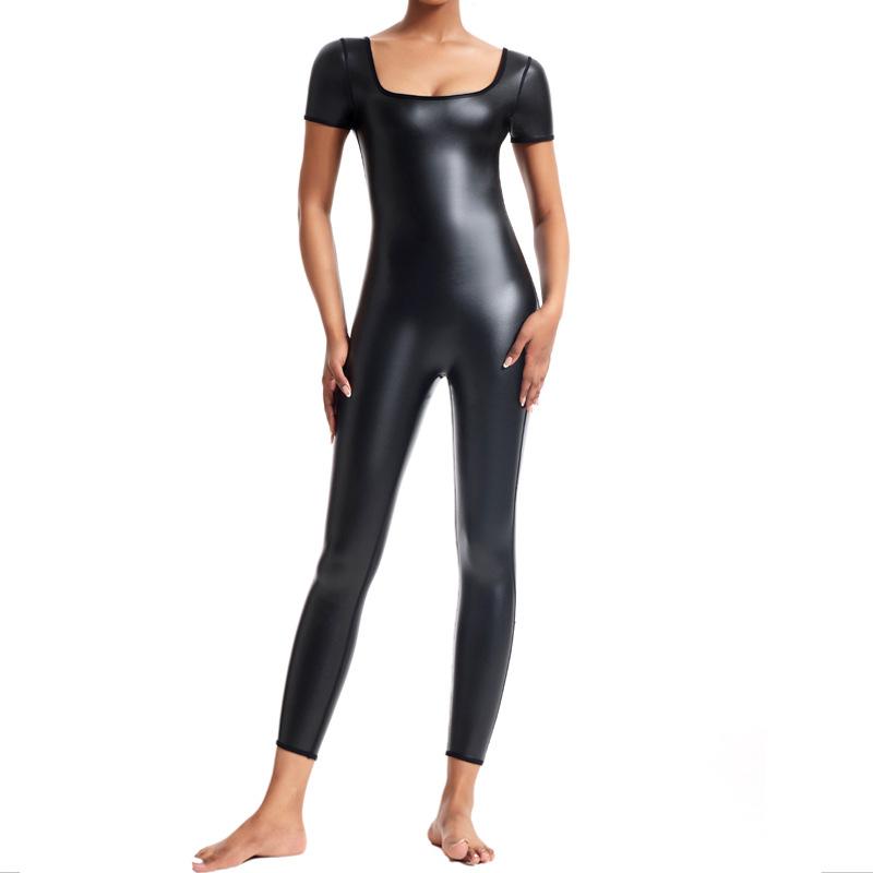 ヨガウェア レディース 半袖 長ズボン オールインワン シームレス ボディスーツ 体型補正 ウエストシェイプ お腹引き締め ヒップアップ バストアップ ウエストサポート 厚手 ストレッチ素材 フィットネス スポーツ インナー ブラック PU(x3)