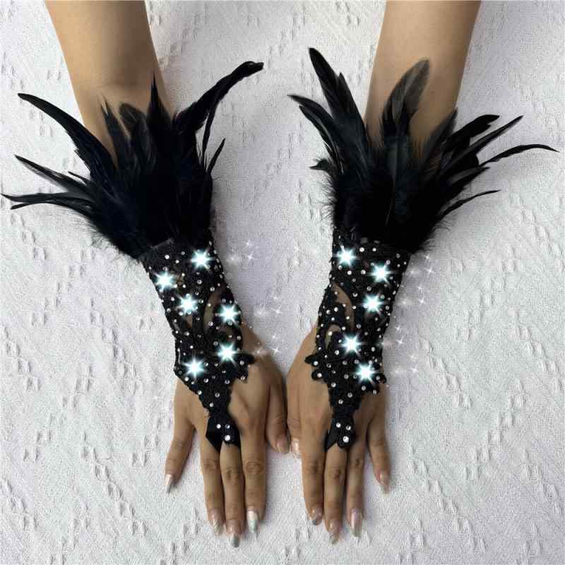 コスプレ手袋 ハロウィン 仮装パーティー ラインストーン 装飾 キラキラ 指なし フィンガーレスグロー..