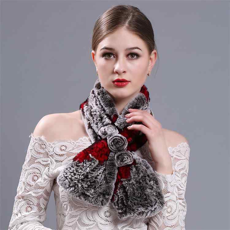 マフラー レディース 女性用 レッキスラビット リアルファー 三つ花 フラワー 編み込み 韓国風 厚手 暖..