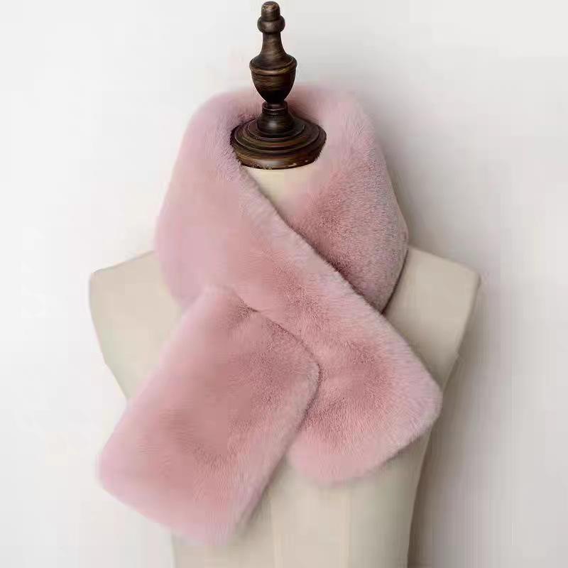 マフラー レディース 秋冬 ラビットファー調 交差デザイン 両面ボア 厚手 保温 防寒 万能 ベーシック ..