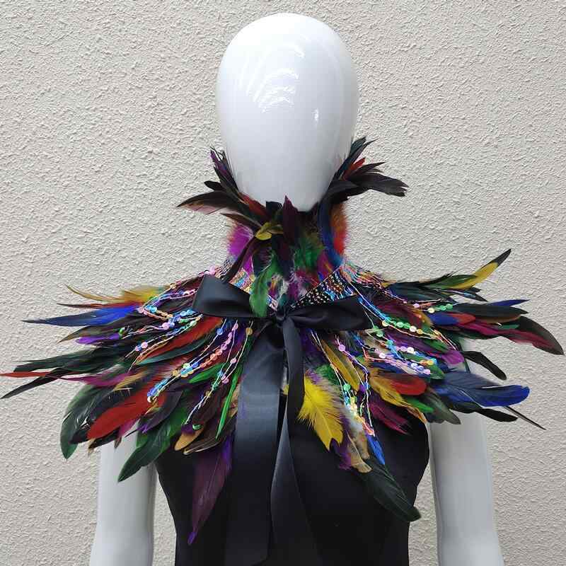 ケープ スパンコール フェザー ミニ ショート丈 レトロ プルオーバー グラデーション マルチカラー ク..