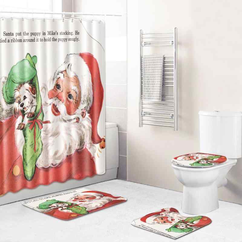 浴室 4点セット 3Dプリント クリスマス 防水 シャワーカーテン トイレマット バスマット 玄関マット フロアマット 家庭用 ポリエステル製 洗える モダン シンプル 長方形
