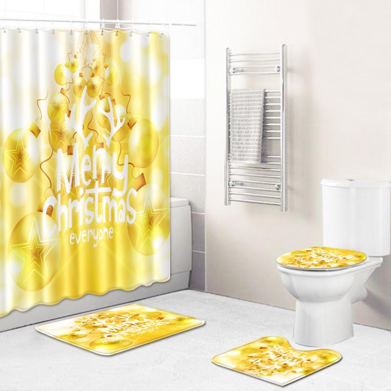 シャワーカーテン バスマット トイレマット フタカバー クリスマス 4点セット 浴室 洗面所 ポリエステル ウォッシャブル モダン 秋冬