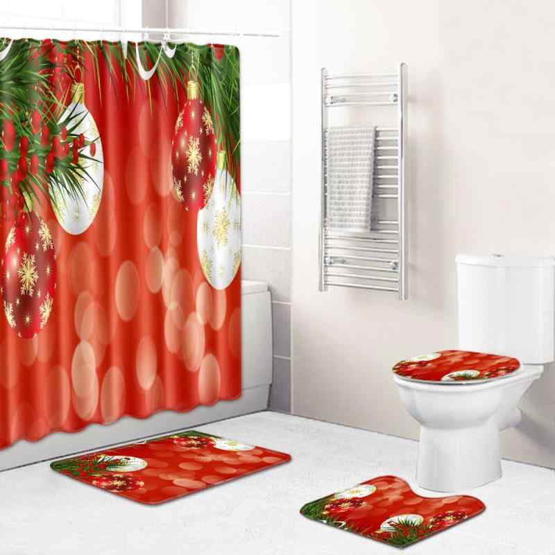 シャワーカーテン バスマット トイレマット トイレU型マット 4点セット クリスマス柄 ポリエステル 滑り止め 吸水 速乾 洗濯機洗い おしゃれ モダン 冬 バスルーム 浴室 トイレ 洗面所 脱衣所 インテリア