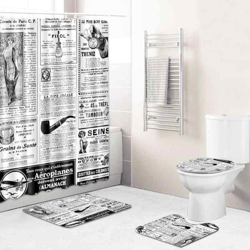 シャワーカーテン バスマット 4点セット 浴室 洗面所 トイレ用 おしゃれ モダン 幾何学模様 ポリエステル製 丸洗い可能 滑り止め 吸水速乾