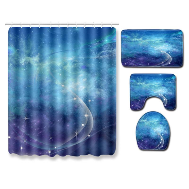 シャワーカーテン バスマット 浴室 4点セット グラデーション柄 ポリエステル製 洗濯機可 トイレ用敷物 足元ラグ
