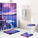 バスマット シャワーカーテン トイレマット フットマット 4点セット ポリエステル製 洗濯機対応 ウォッシャブル 浴室 トイレ用 ナチュラルスタイル おしゃれ ...