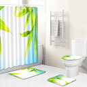 バスルーム4点セット 防水 シャワーカーテン 滑り止め バスマット トイレマット 玄関マット ポリエステル製 浴室 寝室 玄関 ナチュラル カントリー風 長方形