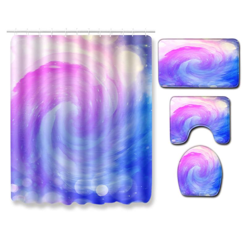シャワーカーテン 浴室用 ポリエステル グラデーション柄 バスマット トイレマット 長方形 滑り止め 速乾 丸洗いOK 4点セット