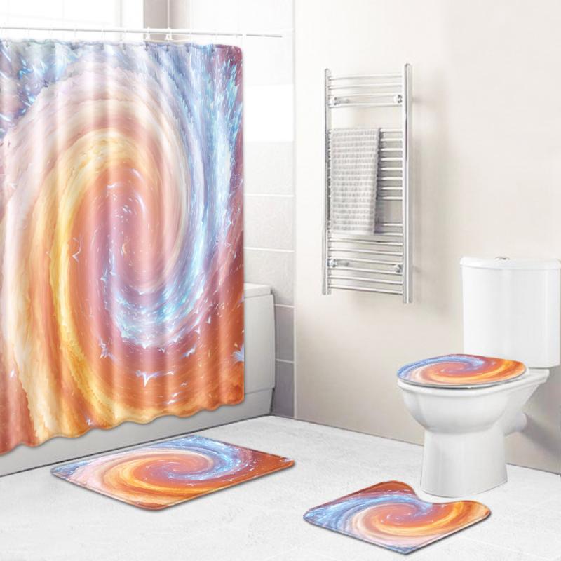 シャワーカーテン バスマット トイレマット 4点セット ポリエステル 速乾 吸水 洗濯機 丸洗いOK 滑り止め 長方形 浴室 洗面所 お風呂場 バイオレット パ...