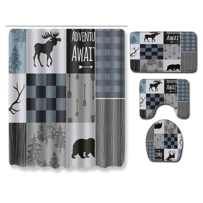 バスルームセット シャワーカーテン バスマット トイレマット フタカバー 4点セット カラフル アニマル..