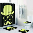 シャワーカーテン バスマット トイレマット 4点セット バスルーム 洗面所 おしゃれなグラフィティ模様 ポリエステル製 洗濯機洗いOK モダン 黒色