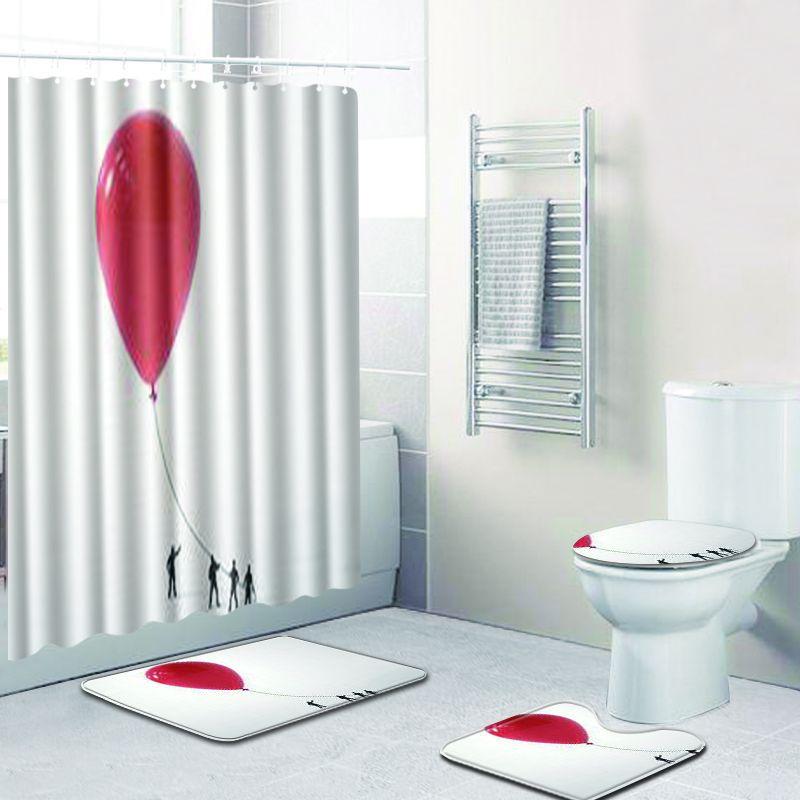 シャワーカーテン 浴室足拭き トイレタリー敷物 シャワールームシート 4点セット ポリエステル モダン ウォッシャブル 動物柄 ブラック 長方形