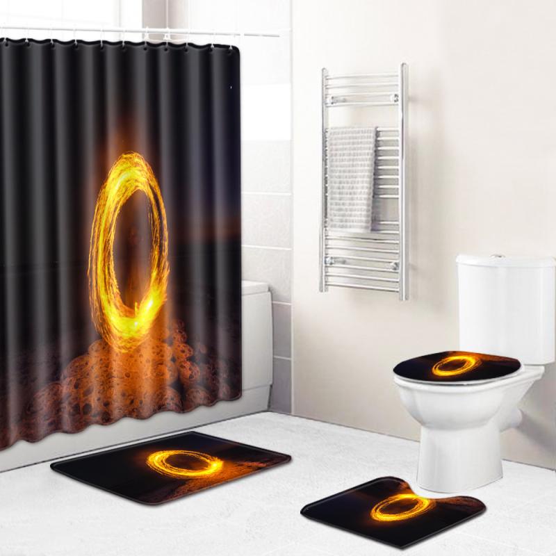 シャワーカーテン 浴室マット トイレマット 4点セット ポリエステル製 洗濯機対応 丸洗いOK 吸水速乾 長方形 ライトグリーン ビーチ柄