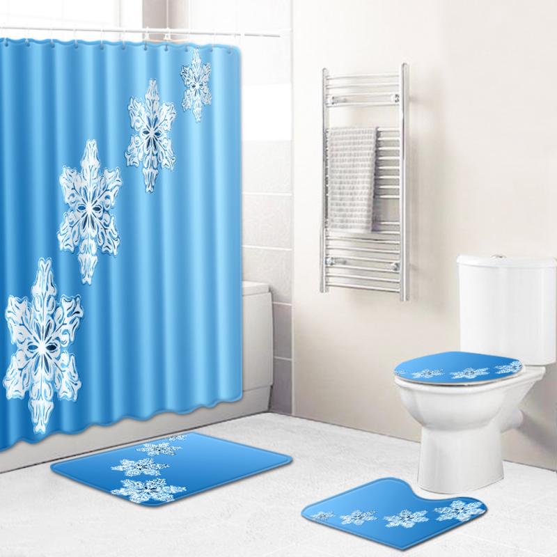 シャワーカーテン フロアマットセット 3Dデジタルプリント クリスマス バスルーム トイレ 寝室 玄関 ラグ 滑り止め ポリエステル 洗える 4点セット