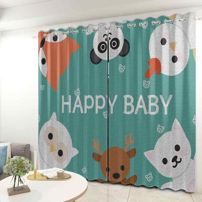 カーテン かわいい カートゥーン柄 プリント ポリエステル製 多機能 遮光 遮熱 断熱 省エネ効果 半遮光..