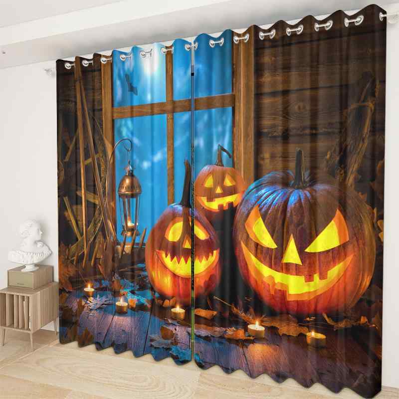 カーテン ハロウィン柄 寝室 リビングルーム バルコニー 書斎 ダイニング 子供部屋 オフィス ホテル 遮光 遮熱 断熱 ポリエステル モダン シンプル 目隠し プライバシー保護 冷暖房効率アップ
