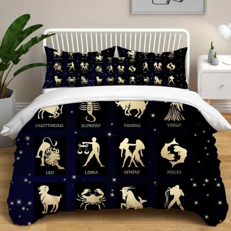 寝具 12星座 デジタルプリント 布団カバーセット ポリエステル ピーチスキン加工 モダン シンプルデザイン 3点セット 4点セット