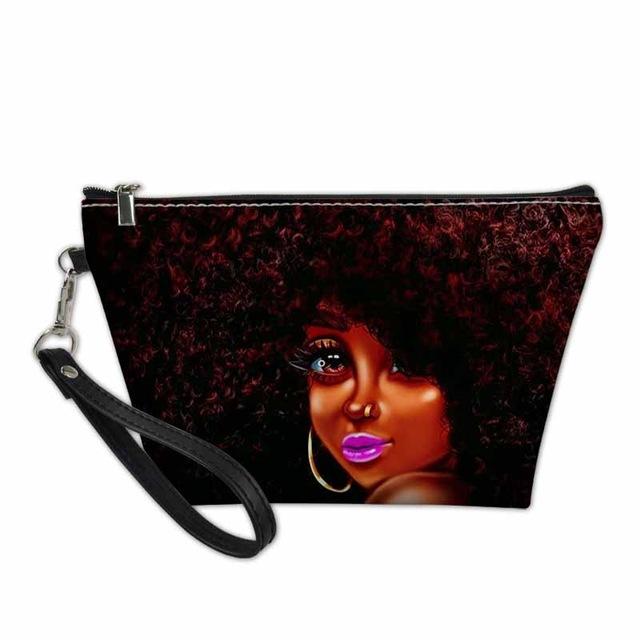 化粧ポーチ レディース トラベル 収納 フラット クラッチバッグ PUレザー アフリカガール柄 プリント シンプル おしゃれ 携帯用