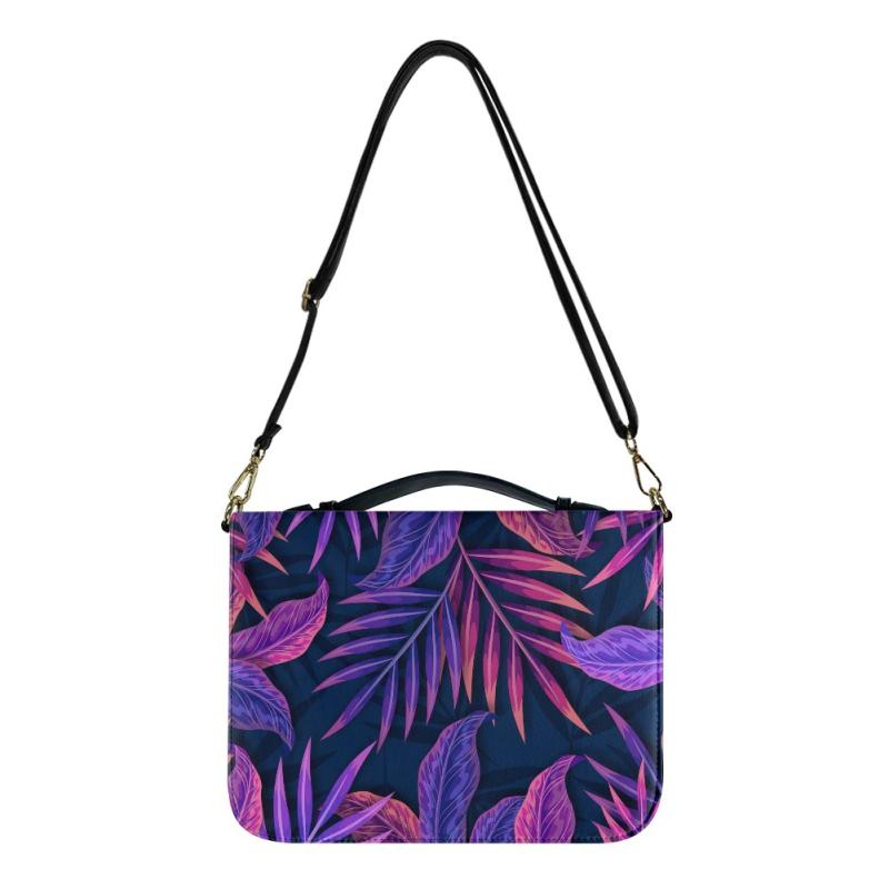 ブック型バッグ ユニセックス ボタニカル柄 花柄 ハンドバッグ ショルダーバッグ 斜め掛け ファスナー開閉 PUレザー スクエア 縦型 ミニポーチ 普段使い デイリーユース 春夏