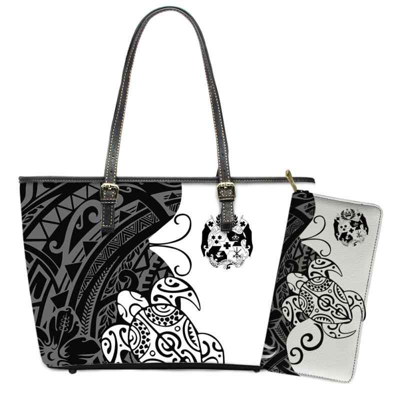 バッグ レディース PUレザー 4点セット トートバッグ ショルダーバッグ 長財布 小銭入れ ポリネシア風 ウミガメ柄 プリント マザーズバッグ 欧米レトロ カジュアル 普段使い 通勤 横型 ソフト