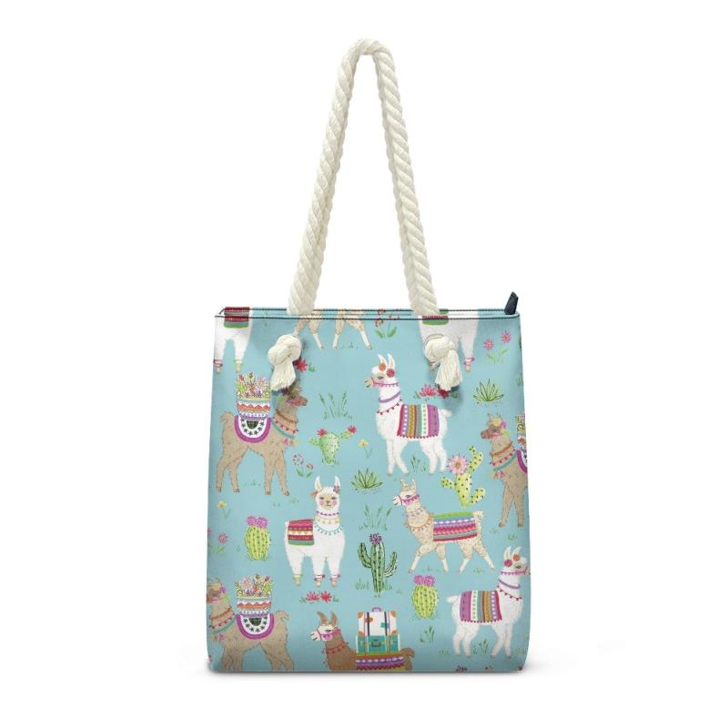 バッグ レディース ポリエステル かわいい アルパカ サボテン プリント トートバッグ エコバッグ 春夏 ..