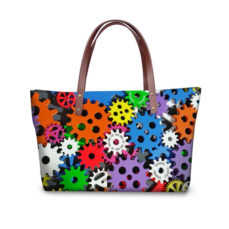 バッグ レディース 女性用 ショルダーバッグ ハンドバッグ トートバッグ 大型 遊び心ある ギア 幾何学模様 フードプリント柄 お出かけ 普段使い パーティー イベント ポリエステル 横型 スクエア ジッパー開閉 スマホポケット付き ソフト