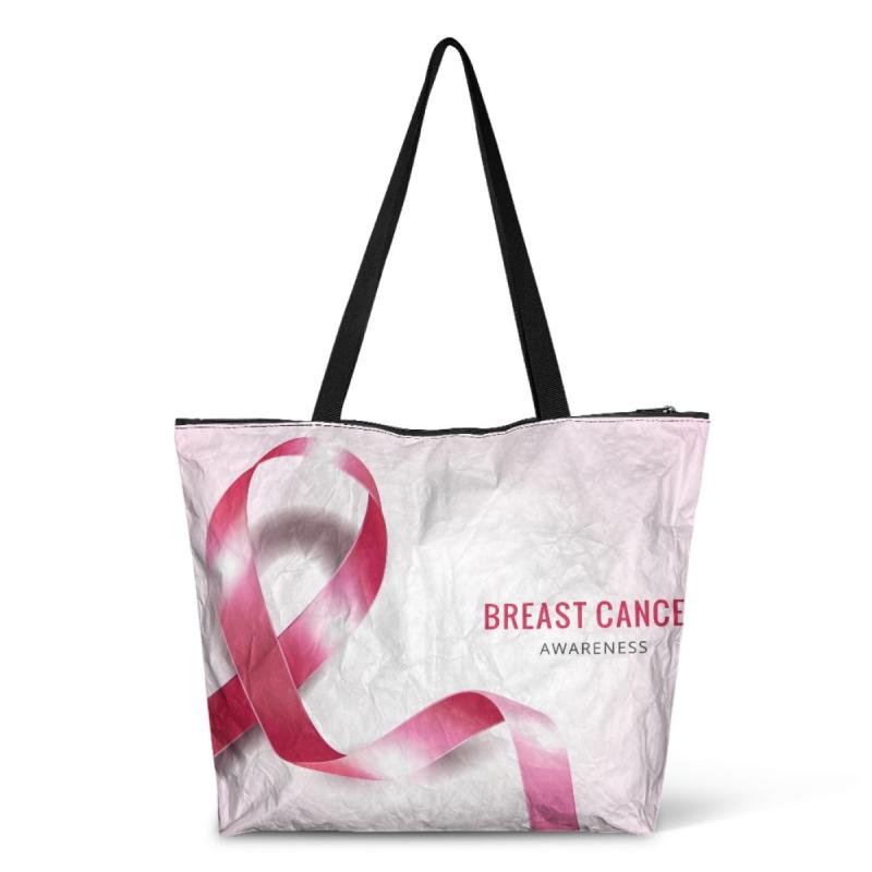 トートバッグ ユニセックス ピンクリボン 乳がん啓発 デュポン紙製 軽量 撥水 丈夫 縦型 スクエア オー..