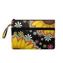 ハンドバッグ レディース キャラクター ひまわり柄 プリント 携帯用 クラッチバッグ ミニスクエア 横型 ファスナー開閉 ポリエステル ソフト デイリーユース ...