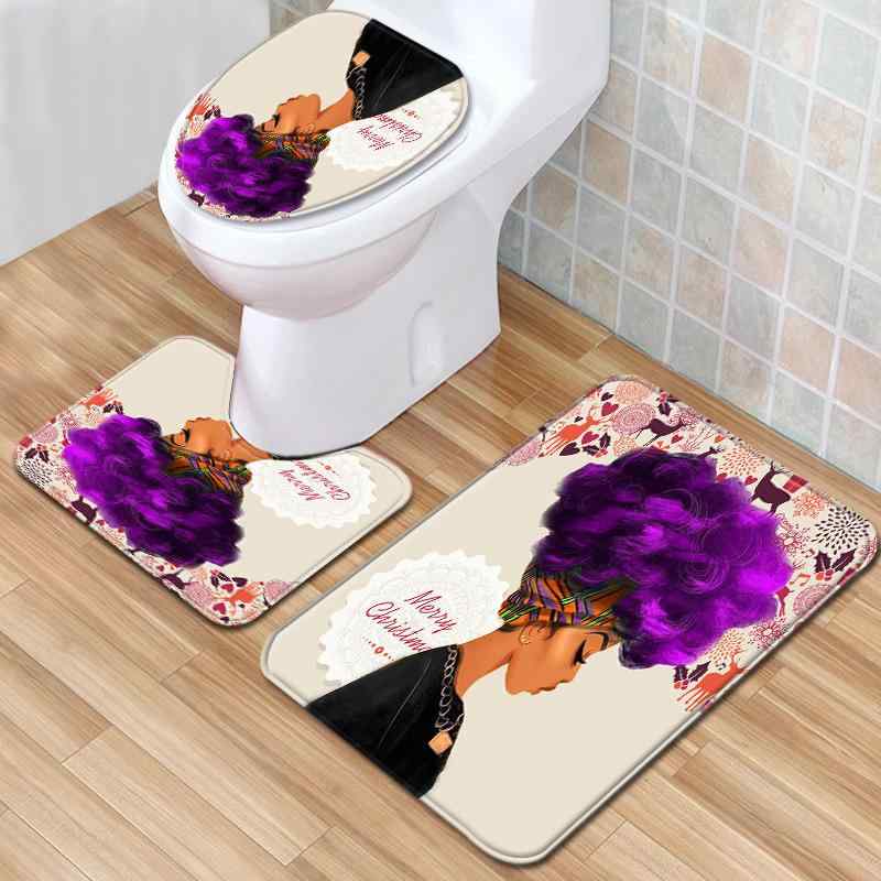 バスマット レディース アフリカ風 欧米風 浴室 トイレ 3点セット トイレ用敷物 便座カバー 滑り止め ..