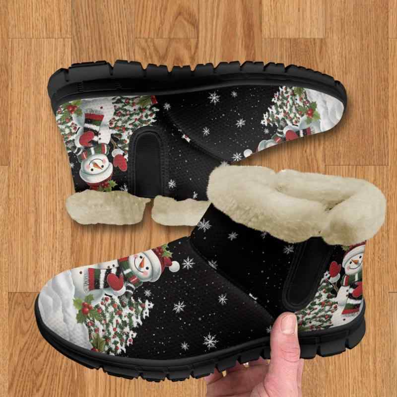 楽天花りぼんスノーブーツ ユニセックス 男女兼用 裏ボア 防寒 雪だるま クリスマスツリー柄 プリント ウィンターブーツ スノーシューズ あったか 秋冬 カジュアル アウトドア