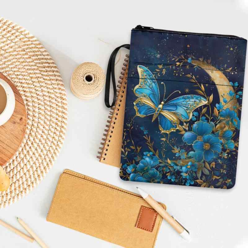 ブックスリーブ 女の子 ガールズ 女性 かわいい 蝶 月柄 ファスナー付き ポリエステル製 保護カバー 収納ケース 書籍保護 通学 通勤 読書