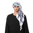 ターバン スカーフ メンズ 男性用 中東風 アラビア風 ケフィエ 頭巾 フリンジ付き 大判 スクエア ストール ポリエステル チェック柄 格子柄 ブラックホワイ...