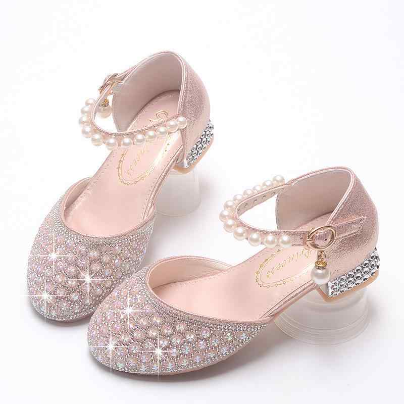 シューズ キッズ 女の子 プリンセス ドレス フォーマル パンプス 厚底ヒール ストラップ 発表会 舞台 結婚式 入園式 卒園式 靴 クリスタル パール ライン...