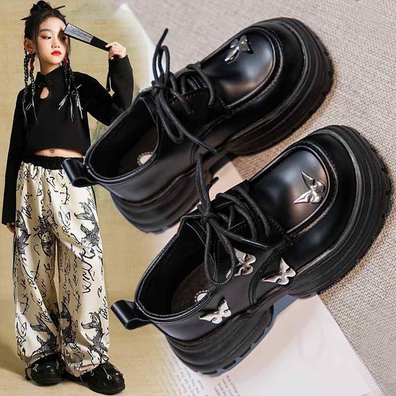 シューズ キッズ 女の子 黒 ブラック 厚底 リボン プリンセス 発表会 フォーマル 入学式 卒業式 七五三 結婚式 革靴 合皮 ゴム底 滑り止め 春秋 小学生 中学生