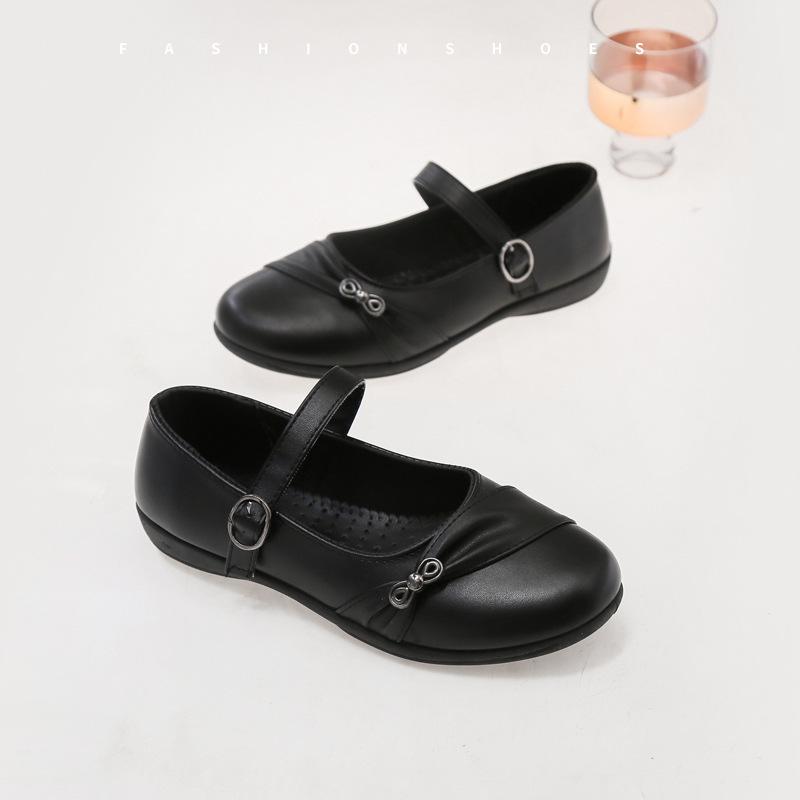 靴 パンプス ジュニア 女の子 ブラック PUレザー スクエアトゥ ワンストラップ フラットシューズ 滑り止め 履きやすい 学生 通学 発表会 フォーマル セレ...