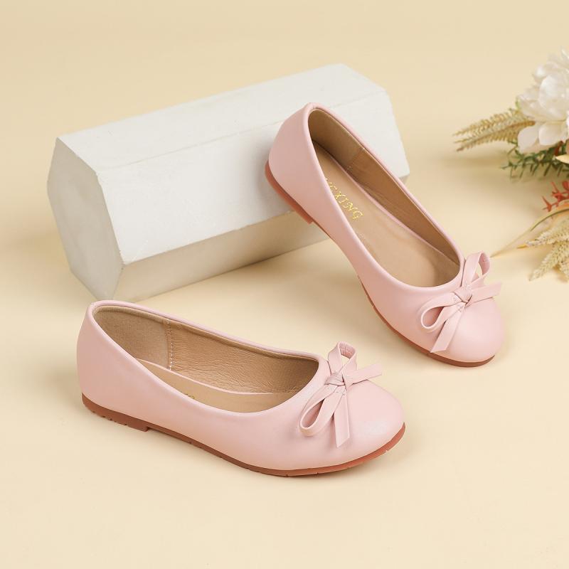 靴 シューズ キッズ 女の子 ジュニア 韓国風 プリンセス パンプス フラットシューズ ベージュ リボン 無地 ソフトソール ゴム底 発表会 フォーマル ドレス...
