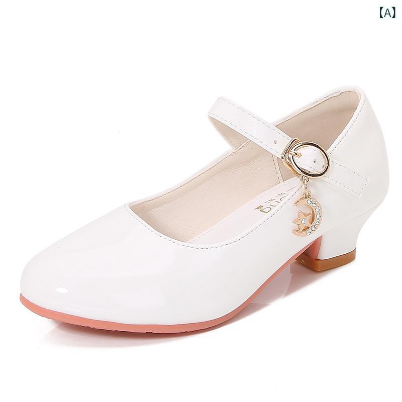 靴 シューズ ガールズ ヒールパンプス プリンセス ホワイト 発表会 フォーマル ダンス スクール PUレザー 合皮 結婚式 七五三 入学式 パーティー イベン...