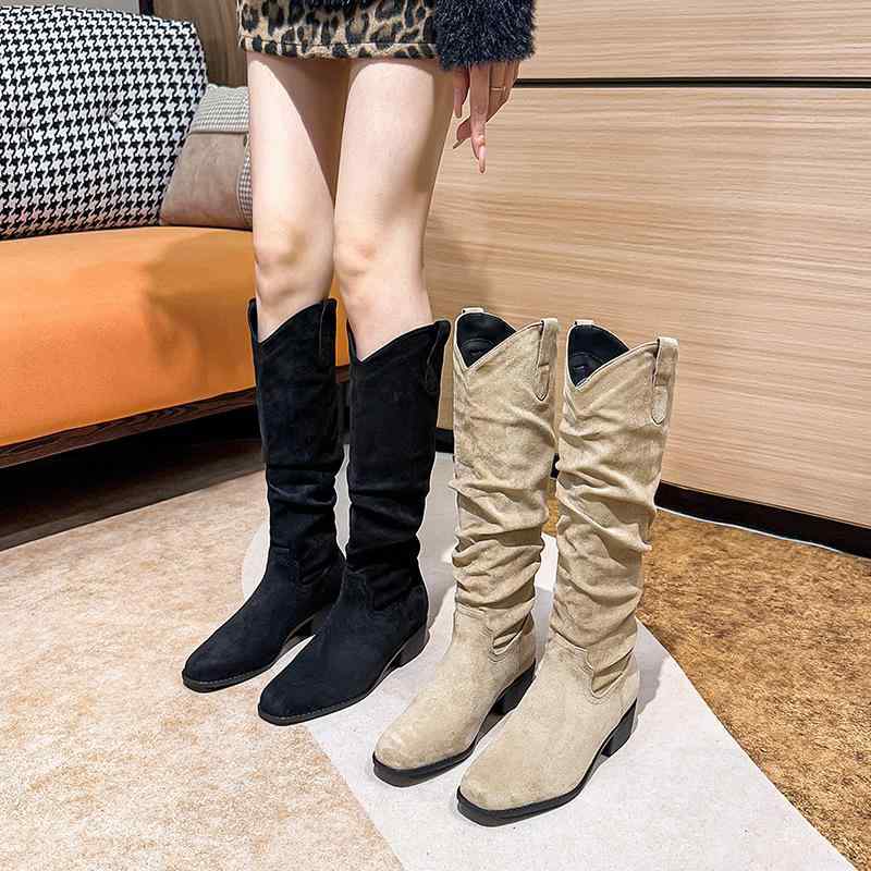 ブーツ レディース フレンチ レトロ ウエスタンブーツ 秋冬 ロングブーツ 小柄 シークレットヒール く..