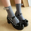靴 パンプス レディース かわいい リボン ハイヒール ロリータ 浅口 厚底 大きいサイズ PUレザー 合成皮革 ラウンドトゥ 太ヒール ストーム付き 日常使い...