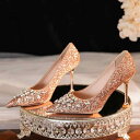 靴 パンプス レディース スパンコール ラインストーン グリッター ピンヒール ポインテッドトゥ 8cmヒール 結婚式 二次会 パーティー フォーマル 通勤 オ...