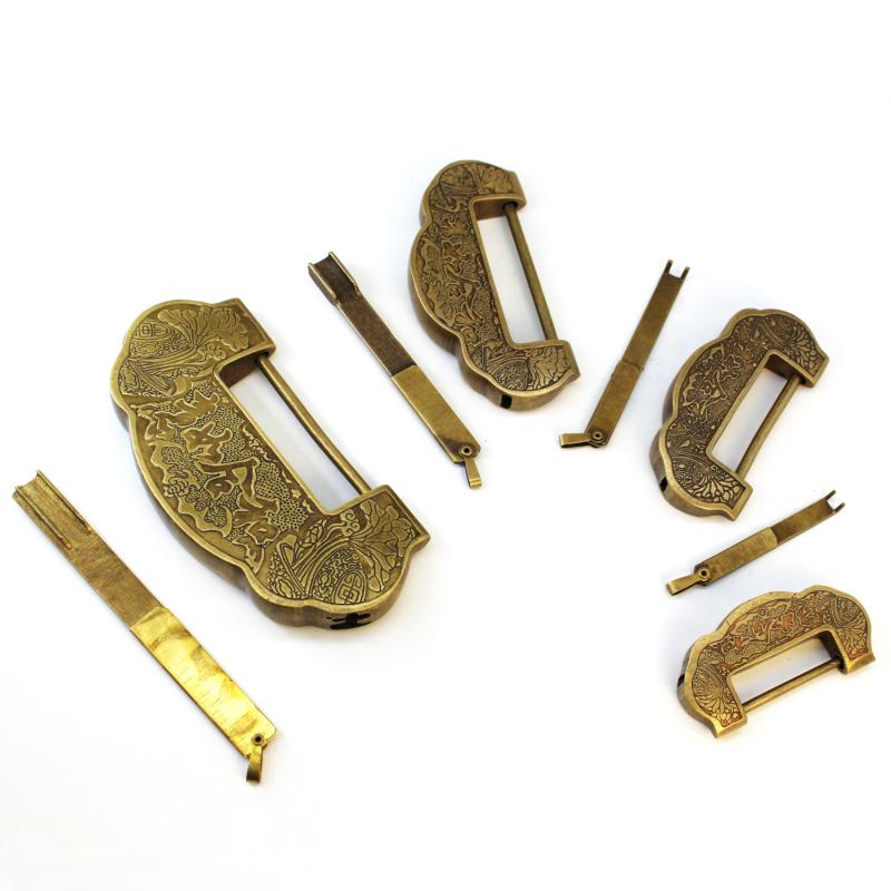 南京錠 中国風 レトロ アンティーク調 真鍮 鋳造 彫刻 婚礼用 元宝型 差し込み式 キャビネット 宝箱 木..