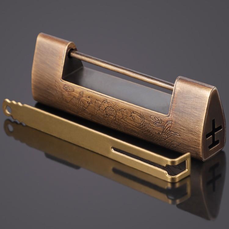 南京錠 横型 銅製 古銅色 レトロ アンティーク調 ヴィンテージ 中国風 小型 ミニ 木製箱 収納箱 小物入..