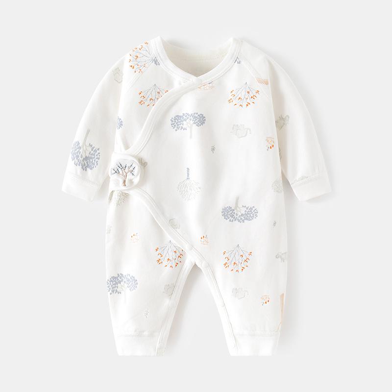 カバーオール ロンパース 新生児 ベビー 男女兼用 赤ちゃん コットン100% 合わせ式 マジックテープ 縫い目なし 肌に優しい 長袖 秋冬 出産祝い 退院着