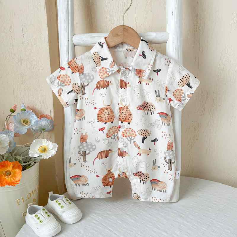 カバーオール ロンパース 男の子 ベビー 赤ちゃん 新生児 綿100% コットン 半袖 小花柄 薄手 前開き 韓国風 春夏 お出かけ 普段使い 部屋着 吸湿速乾