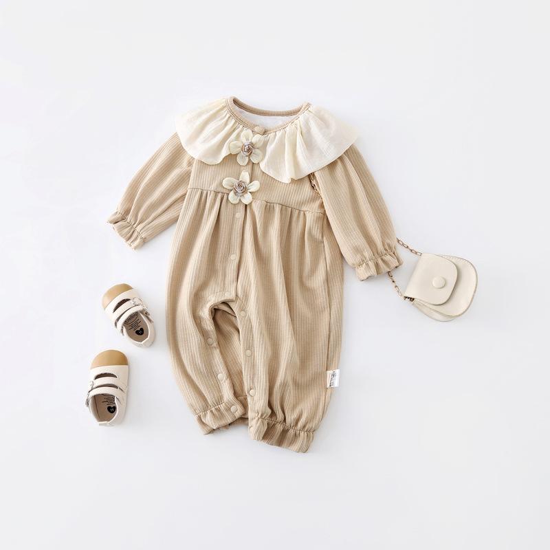 ・カテゴリ: 長袖ロンパース・スタイル: 韓国風・主な素材: ポリエステル71.3%・対象性別: 女の子・袖丈: 長袖・留め具: シングルボタン・カラー: ブラウン・サイズ展開: 66cm, 73cm, 80cm, 90cm・対象年齢: 新生児（0〜1歳、身長80cm以下）