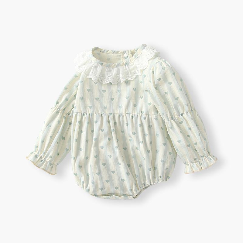 ロンパース 女の子 ベビー 新生児 0-1歳 長袖 綿100% ソフトタッチ 肌に優しい プルオーバー 三角ロンパース 外出着 普段使い 部屋着 韓国風 春秋 ライトグリーン