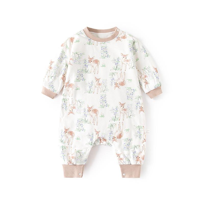 カバーオール ベビー スリーパー パジャマ 肩開き 足セパレート 綿 コットン ダブルレイヤー 薄手 春秋 吸湿速乾 寝冷え防止 多機能 アニマル柄 子供服