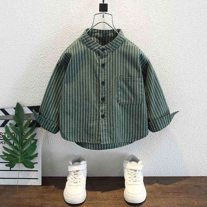 シャツ 男の子 キッズ 綿100% コットン スタンドカラー 長袖 縦ストライプ柄 柔らかい 通気性 吸汗速乾 普段使い 春秋 カジュアル トップス