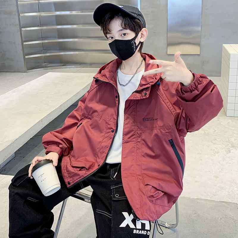 ウィンドブレーカー キッズ 男の子 ジュニア フード付き ジャケット アウター ポリエステル 春秋 アウ..